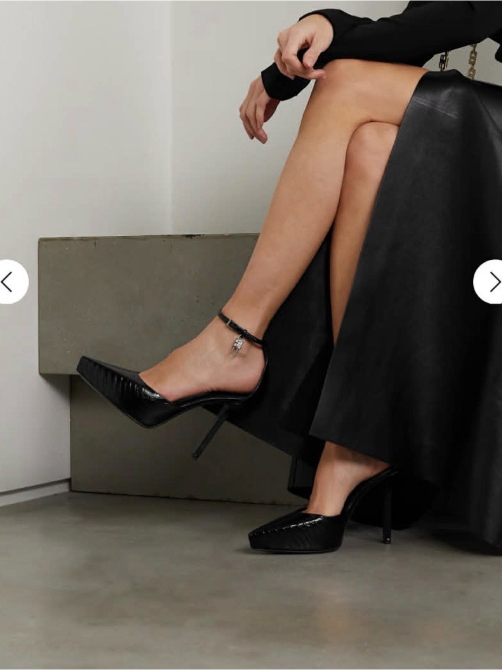Givenchy Black Croc-Embossed Pointed Ankle-Strap Stiletto Pumps